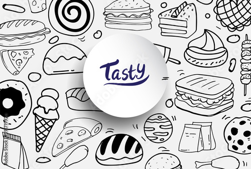 Set of hand drawn food isolated on white background  doodle set of fast food. Vector illustration