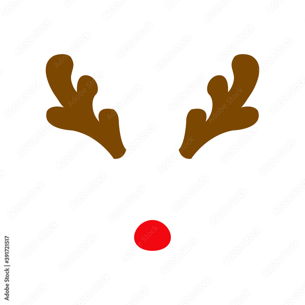 Tiempo de Navidad. Logotipo con nariz y astas de reno Rodolfo en marrón y  rojo Stock Vector | Adobe Stock