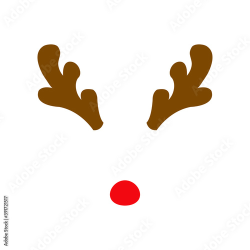 Tiempo de Navidad. Logotipo con nariz y astas de reno Rodolfo en marrón y rojo photo