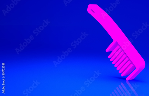 Pink Hairbrush icon isolated on blue background. Comb hair sign. Barber symbol. Minimalism concept. 3d illustration 3D render.
