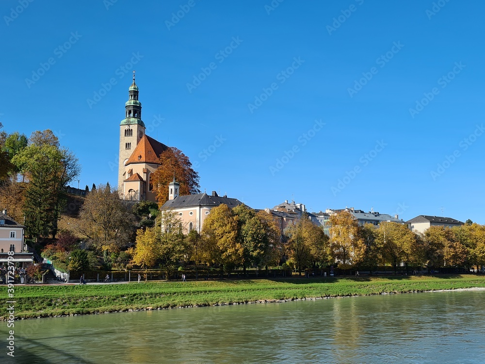 Salzburg (Austria) inner city. Fortification, fall.
