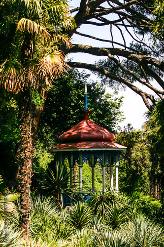 Gazebo among exotic plants in the Nikitsky Botanical Garden in Yalta, Crimea, Ukraine. June 2011 photo