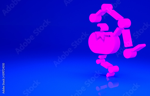 Pink Genetically modified food icon isolated on blue background. GMO fruit. Minimalism concept. 3d illustration 3D render.