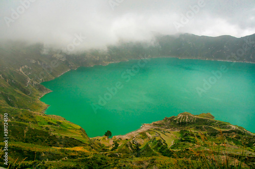 Lake-filled Quilotoa Caldera, Laguna del Quilotoa, Ecuadorian Andes, Ecuador, America