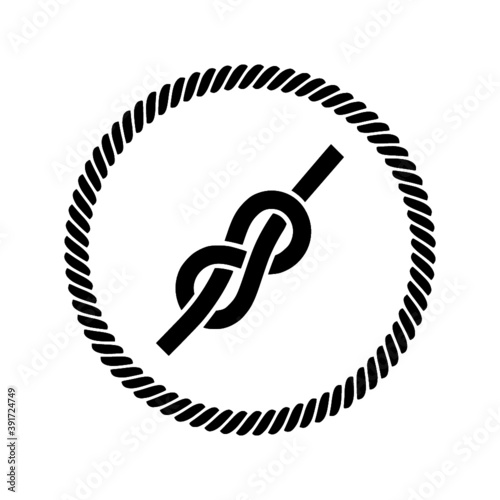 Marine rope or nautical cordage node or knot icon isolated on white background
