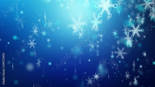 Abstract background the snowflake falling for Christmas celebration and decoration, Snow and particle video overlay on the dark background, with a depth of field effect