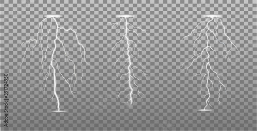 set of lightning bolts on transparent background