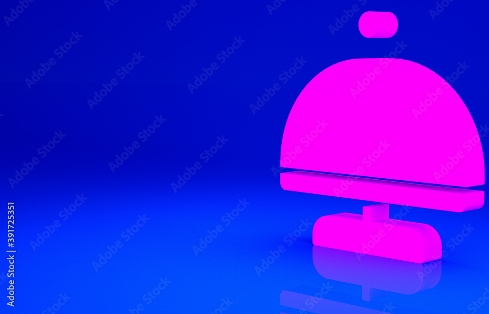 Pink Covered with a tray of food icon isolated on blue background. Tray and lid sign. Restaurant cloche with lid. Minimalism concept. 3d illustration 3D render. Pink Covered with a tray of food icon isolated on blue background. Tray and lid sign. Restaurant cloche with lid. Minimalism concept. 3d illustration 3D render.