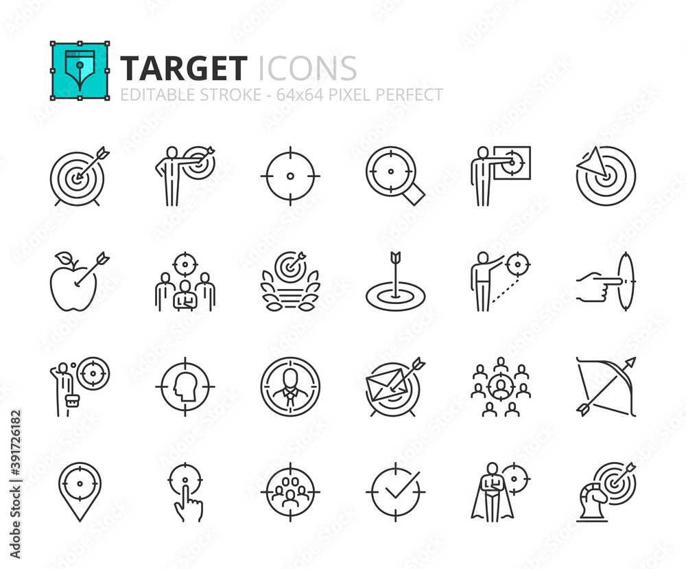 Fototapeta premium Simple set of outline icons about target. Business concepts