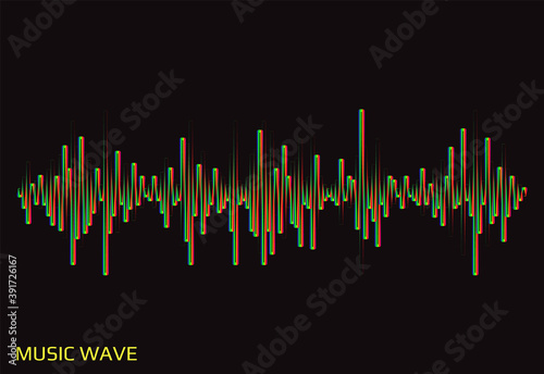 Sound Wave Illustration. Vector rainbow pulse player logo. Colorful equalizer element on a black background