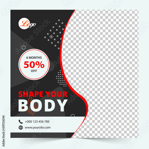 Fitness square flyer template or Instagram post Premium template