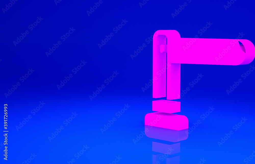 Pink Railway barrier icon isolated on blue background. Minimalism concept. 3d illustration 3D render. Pink Railway barrier icon isolated on blue background. Minimalism concept. 3d illustration 3D render.