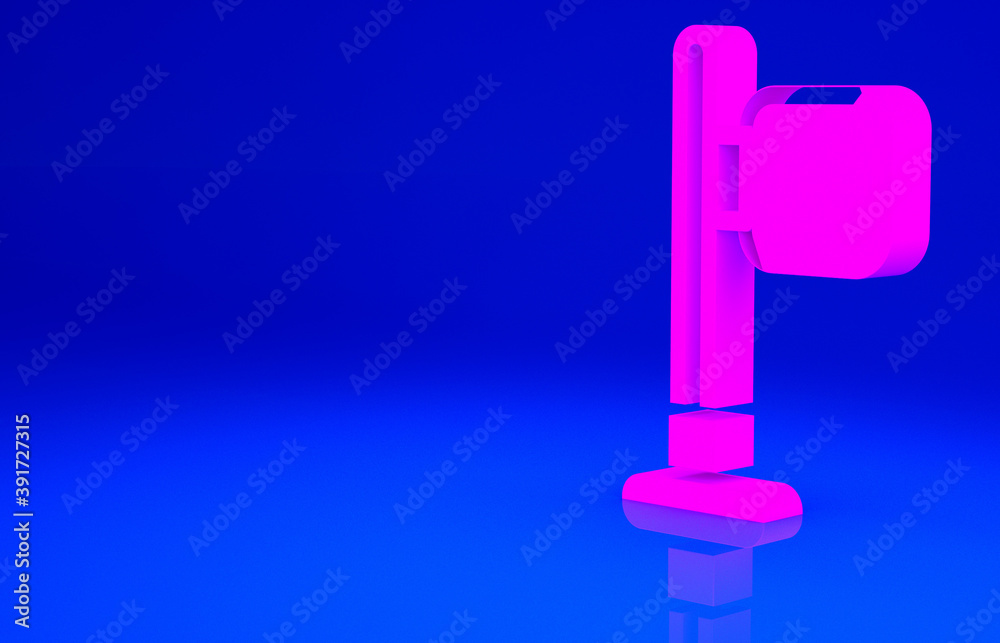 Pink Road traffic sign. Signpost icon isolated on blue background. Pointer symbol. Street information sign. Direction sign. Minimalism concept. 3d illustration 3D render. Pink Road traffic sign. Signpost icon isolated on blue background. Pointer symbol. Street information sign. Direction sign. Minimalism concept. 3d illustration 3D render.