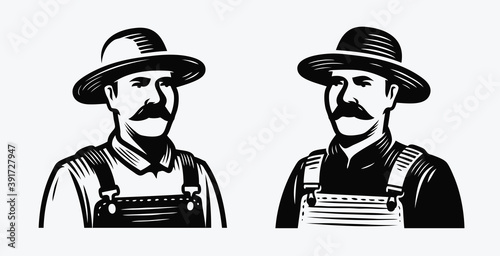 Farmer symbol. Farm, agriculture vintage vector illustration