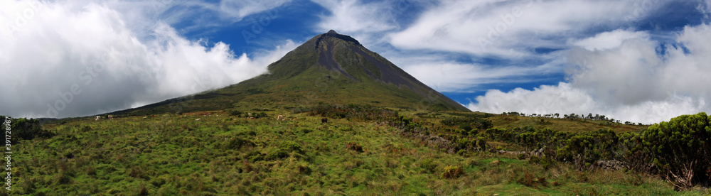 Panoramic view of Volcano Mount Pico at Pico island, Azores