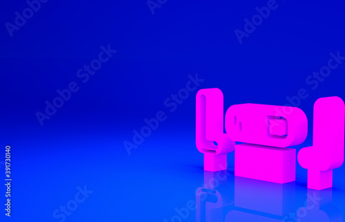 Pink Poker table icon isolated on blue background. Minimalism concept. 3d illustration 3D render.