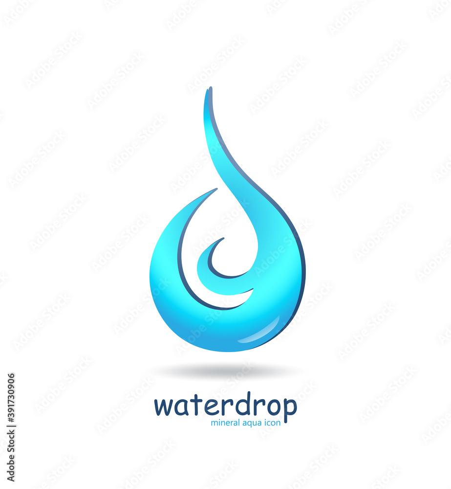 Blue water drop logo with shadow. Ecology wave concept clean water. Aqua droplet logotype idea vector template. Waterdrop icon used for ecology and healthy firm, cleaning, plumbing or sanitary company Blue water drop logo with shadow. Ecology wave concept clean water. Aqua droplet logotype idea vector template. Waterdrop icon used for ecology and healthy firm, cleaning, plumbing or sanitary company
