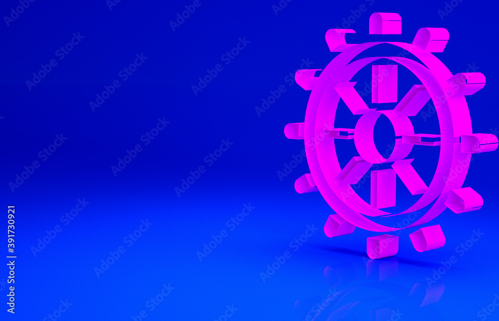 Pink Ship steering wheel icon isolated on blue background. Minimalism concept. 3d illustration 3D render. Pink Ship steering wheel icon isolated on blue background. Minimalism concept. 3d illustration 3D render.
