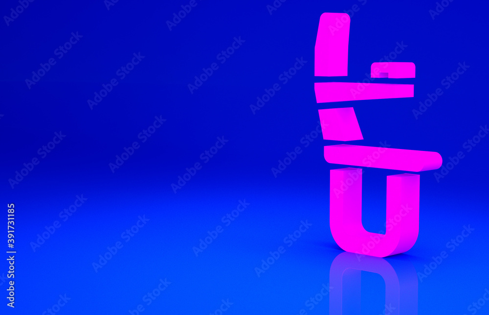 Pink Airplane seat icon isolated on blue background. Minimalism concept. 3d illustration 3D render.