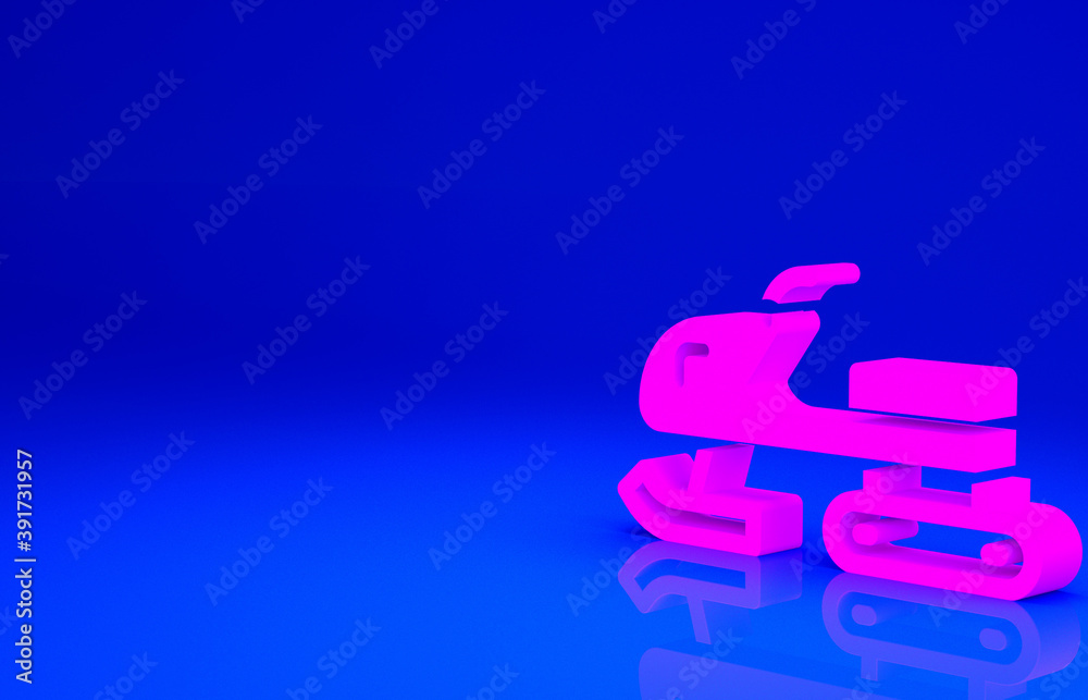 Pink Snowmobile icon isolated on blue background. Snowmobiling sign. Extreme sport. Minimalism concept. 3d illustration 3D render. Pink Snowmobile icon isolated on blue background. Snowmobiling sign. Extreme sport. Minimalism concept. 3d illustration 3D render.