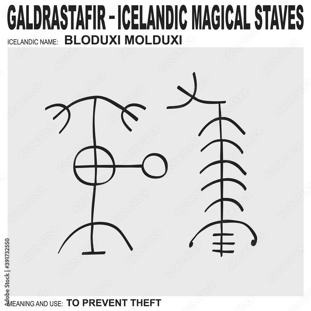 vector icon with ancient Icelandic magical staves Bloduxi Molduxi. Symbol means and is used to prevent theft