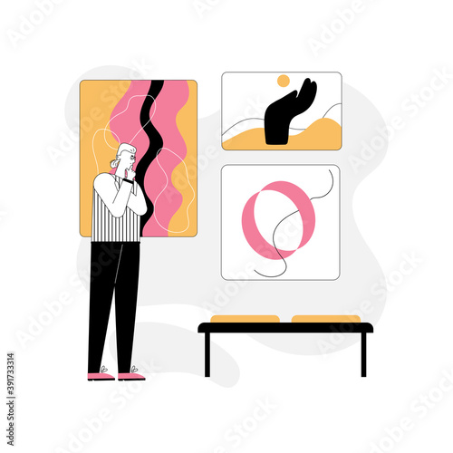 Man watching exhibition of abstract painting