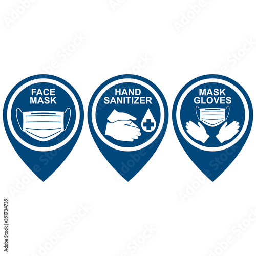 Round signs FACE MASK, HAND SANITIZER, MASK GLOVES, location marks, icon set. Medical infographics. Vector illustration. Free Download Round signs FACE MASK, HAND SANITIZER, MASK GLOVES, location marks, icon set. Medical infographics. Vector illustration. - GFXLoad