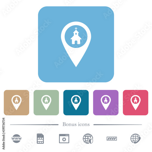 Free Download Church GPS map location flat icons on color rounded square backgrounds - GFXLoad