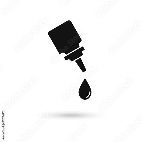 Vector nasal spray. Eye drops. Black Medical Bottle with drops. Flat vector isolated.