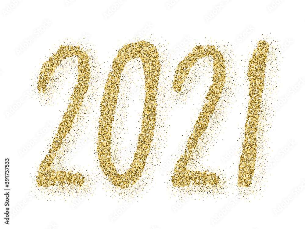 Happy New Year wishes, 2021 of small gold confetti elements. Premium banner. Happy New Year wishes, 2021 of small gold confetti elements. Premium banner.