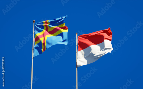 Beautiful national state flags of Indonesia and Aland Islands.