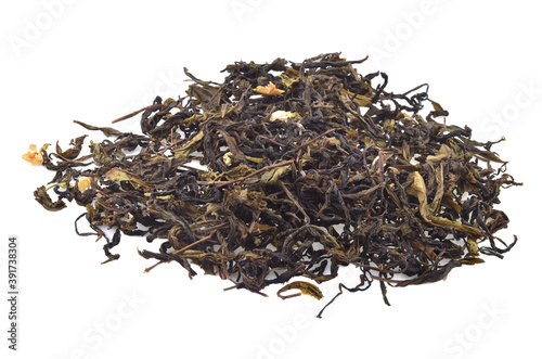 Dry Leaves of Green Tea Isolated on White Background