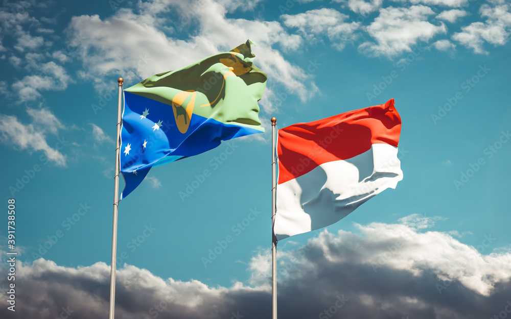 Beautiful national state flags of Indonesia and Christmas Island. Beautiful national state flags of Indonesia and Christmas Island.
