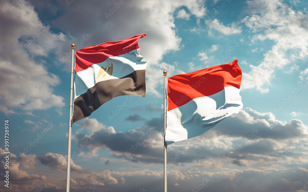 Beautiful national state flags of Egypt and Indonesia. Beautiful national state flags of Egypt and Indonesia.