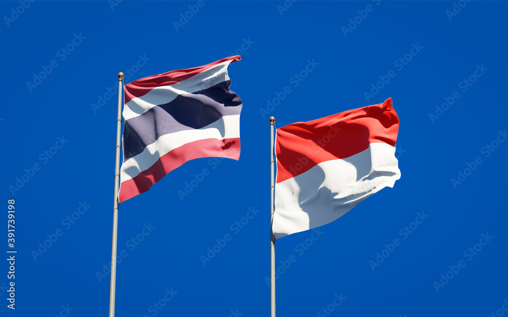 Beautiful national state flags of Thailand and Indonesia.