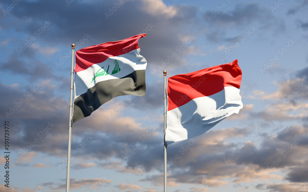 Beautiful national state flags of Iraq and Indonesia.