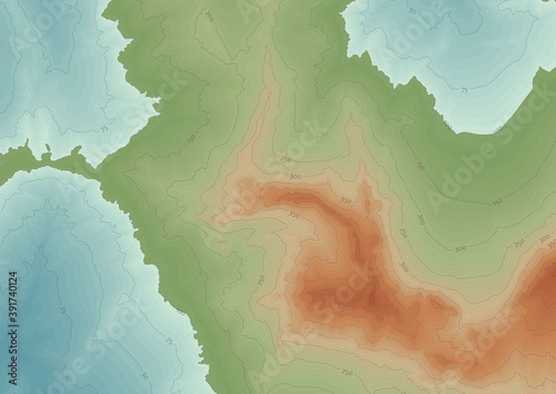 Artificial colorful contour topo map with labels