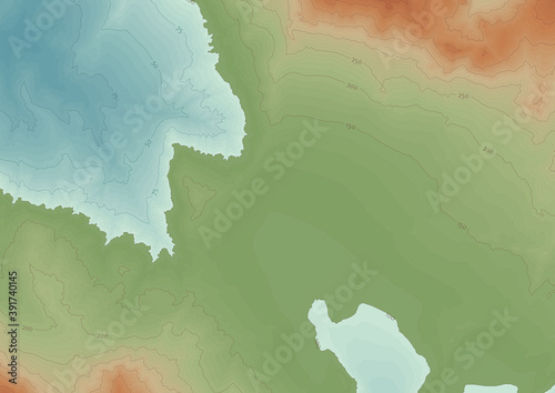 Artificial colorful contour topo map with labels
