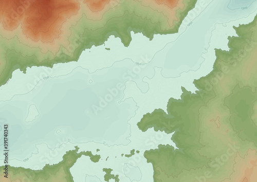 Artificial colorful contour topo map with labels