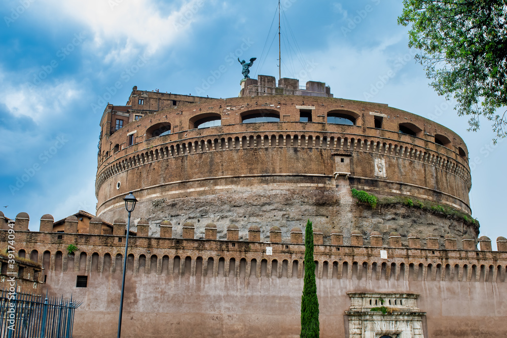 Saint Angel Castle over the Tiber river in Rome, Italy