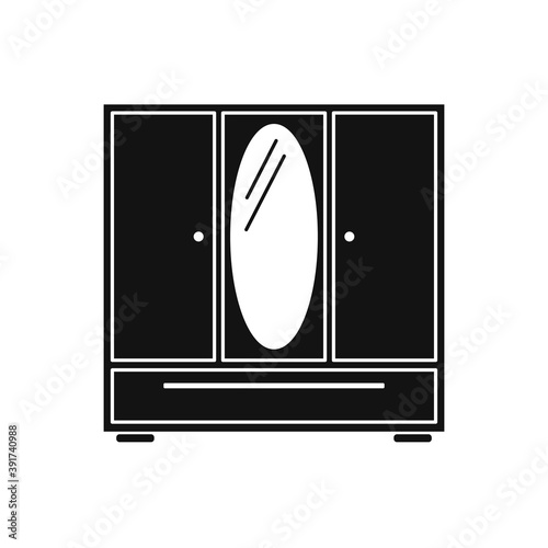 Wardrobe With Mirror Icon, furniture flat design icon. Bedroom furniture single black icon in flat style vector symbol