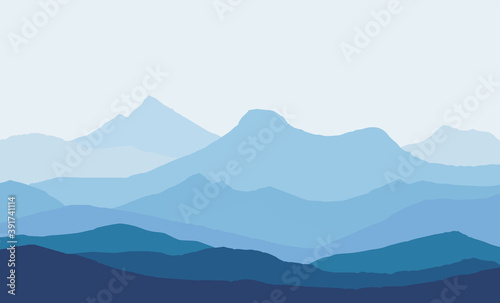 panoramic view of the mountain landscape with fog in the valley vector illustration