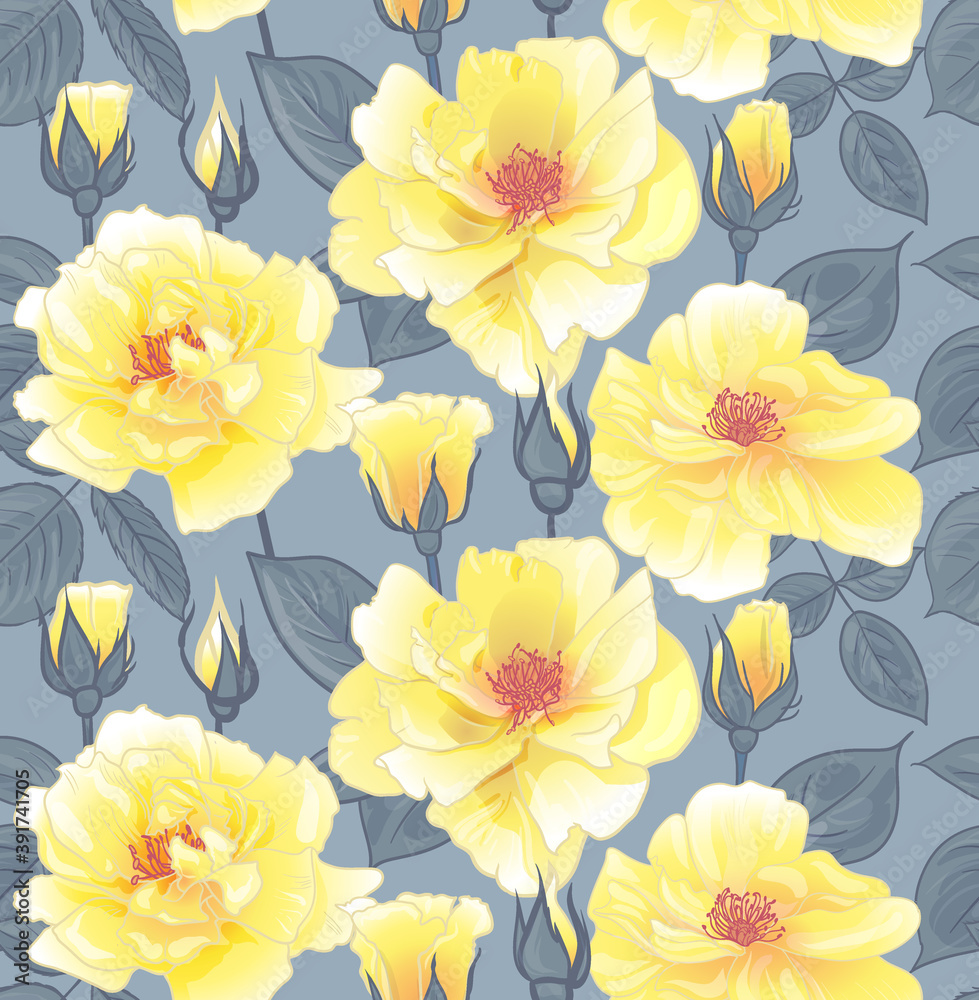 Obraz premium floral pattern with yellow roses for surface design, as well as packaging and textile