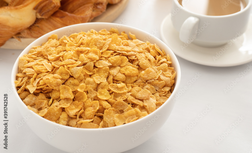Breakfast with coffee, pastries, juice and cereals Breakfast with coffee, pastries, juice and cereals