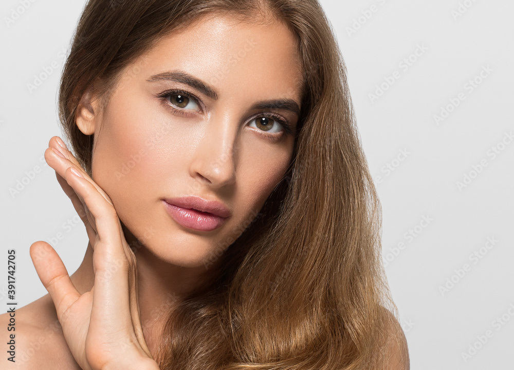 Fototapeta premium Beauty woman face healthy skin beautiful eyes close up 