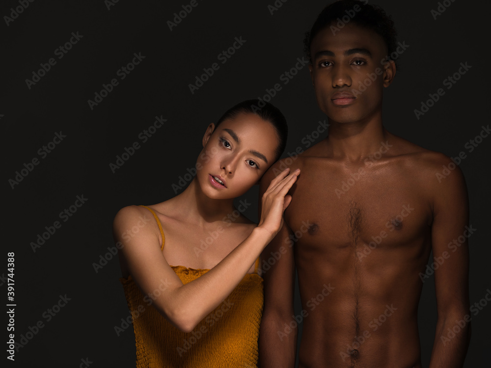 Ethnic couple african man caucasian woman happy beautiful people Ethnic couple african man caucasian woman happy beautiful people