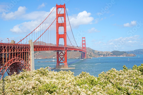 Landscape view of Golden Gate Bridge is Red Bridge in sunny day in San Francisco, California, United states , USA - Vintage style hot spot famous Landmark - Holiday Travel Concept