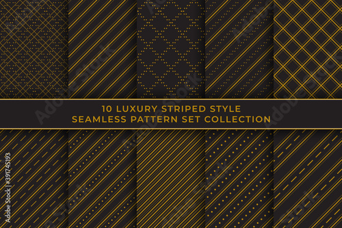 elegant luxury golden line seamless pattern set collection, dark color background, for print on fabric or wrapping paper