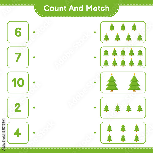 Count and match  count the number of Christmas Tree and match with right numbers. Educational children game  printable worksheet  vector illustration