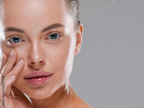 Beautiful woman face with healthy clean slon spa concept cosmetic skin care